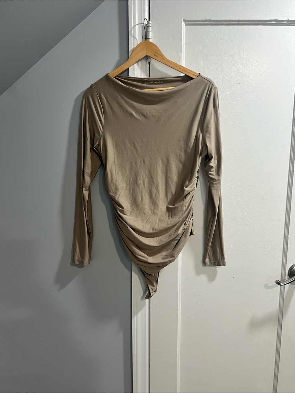 Abercrombie & Fitch Long Sleeve Ruched Bodysuit - Taupe